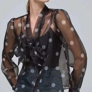 NWT White House Black Market Black/White Dot Organza Blouse